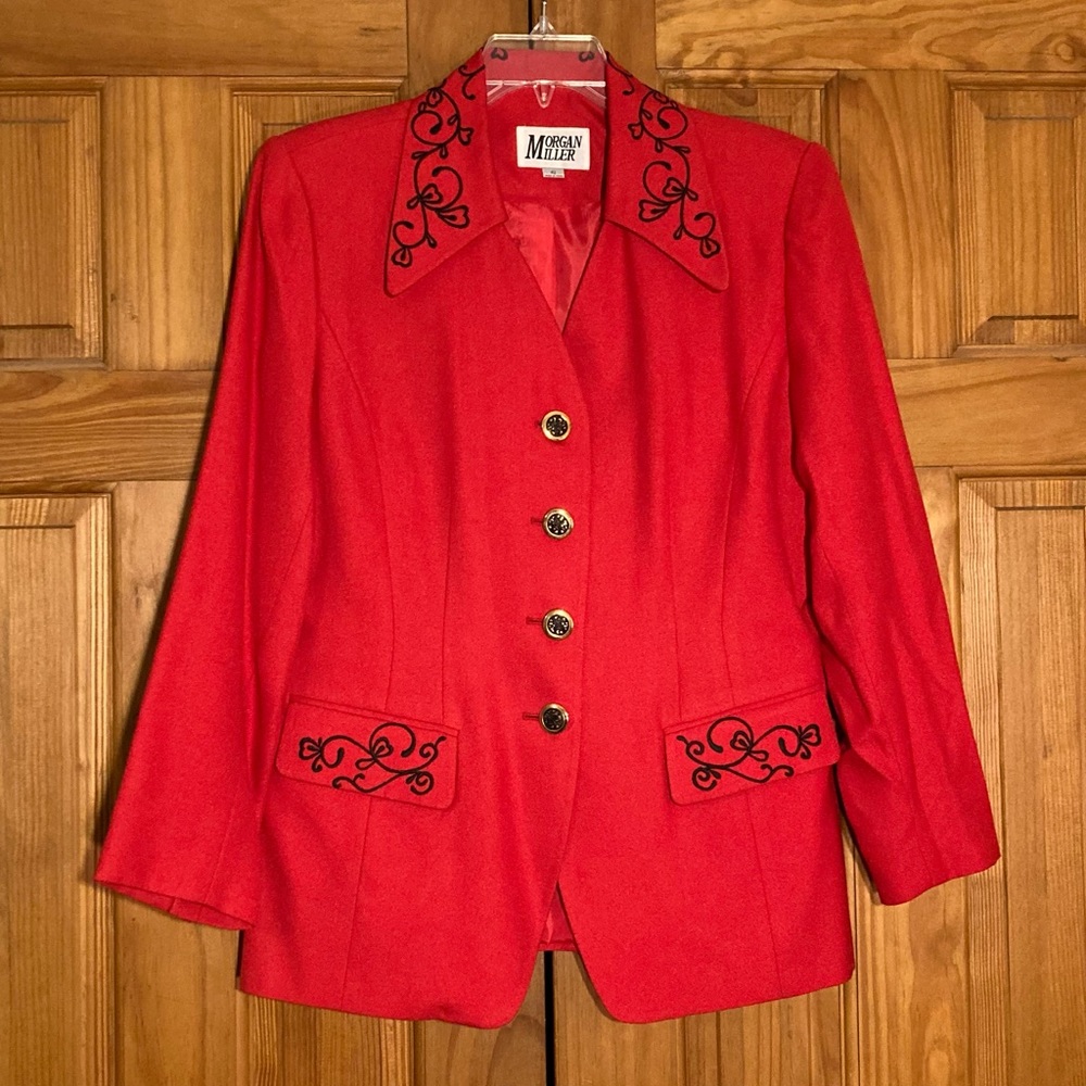 NWOT Morgan Miiller Vintage 80s 90s Lined Blazer Career Jacket Red Black Size 12